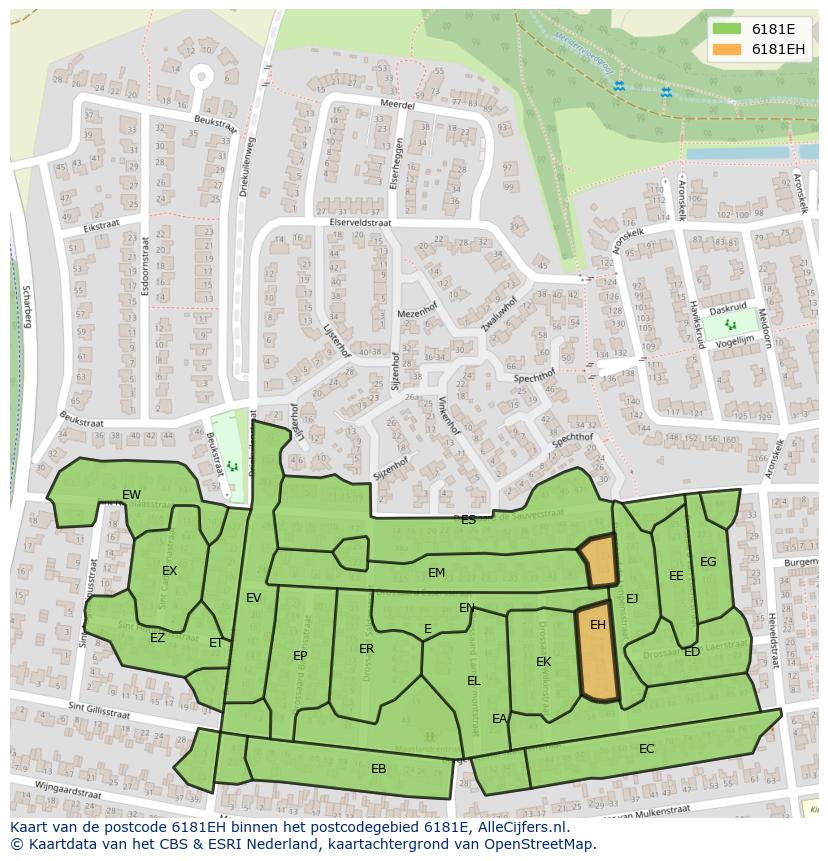 Afbeelding van het postcodegebied 6181 EH op de kaart.