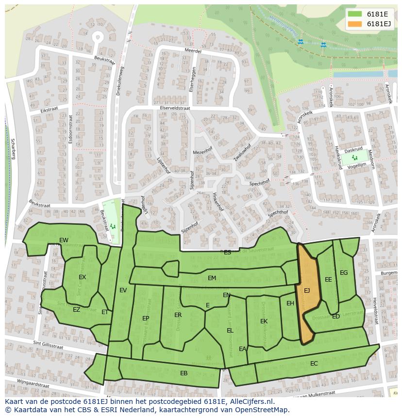 Afbeelding van het postcodegebied 6181 EJ op de kaart.