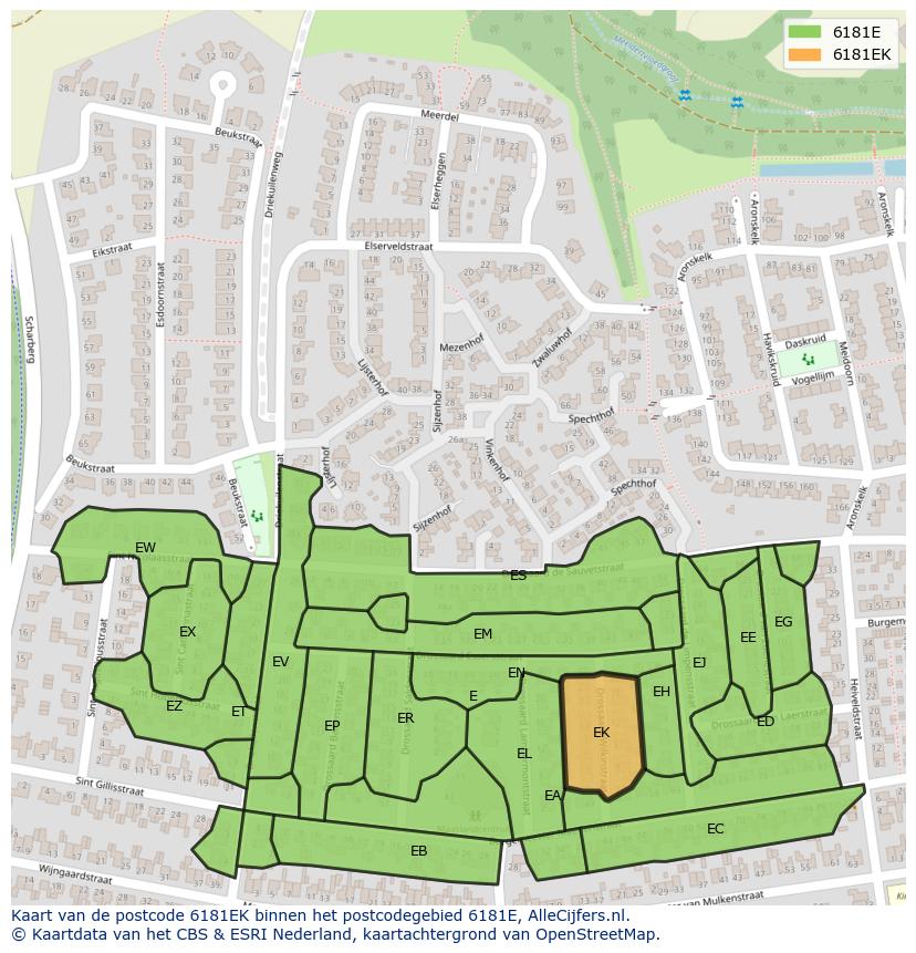 Afbeelding van het postcodegebied 6181 EK op de kaart.