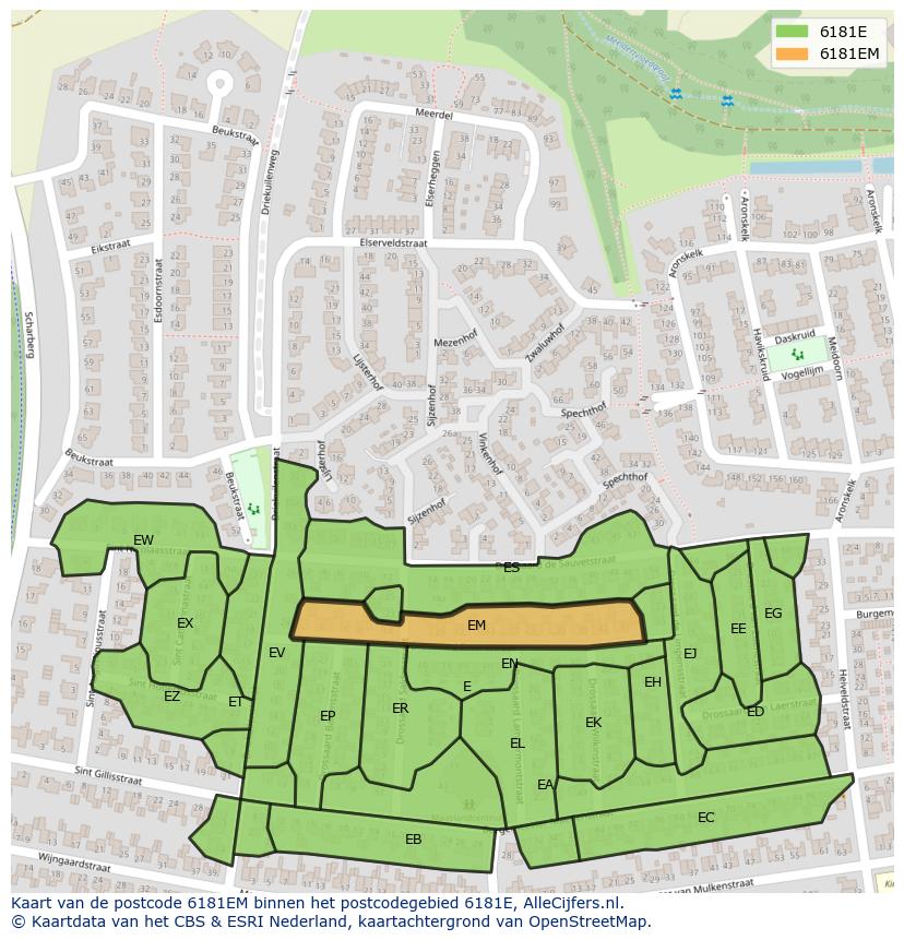 Afbeelding van het postcodegebied 6181 EM op de kaart.