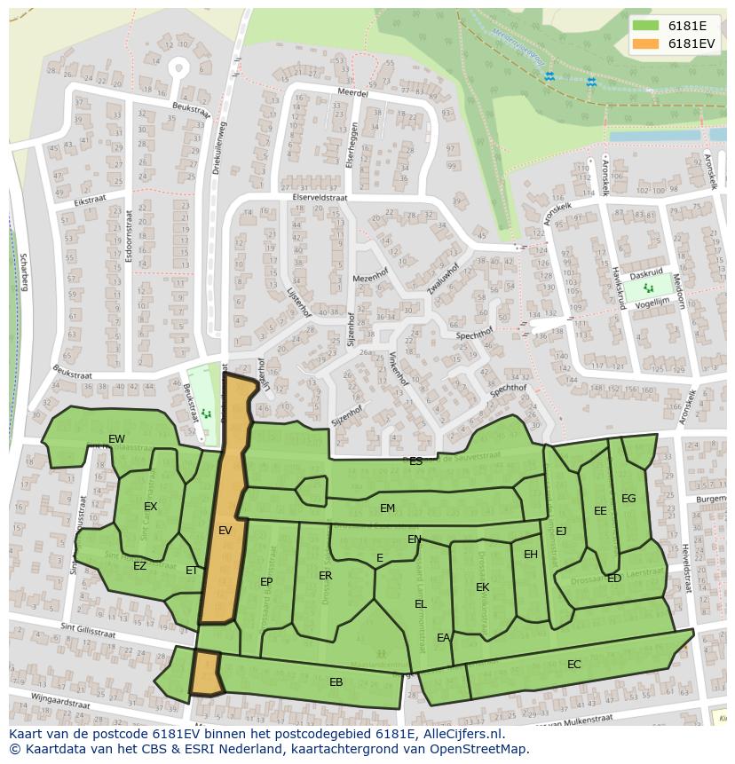 Afbeelding van het postcodegebied 6181 EV op de kaart.