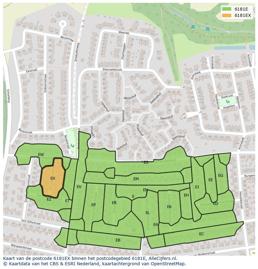 Afbeelding van het postcodegebied 6181 EX op de kaart.