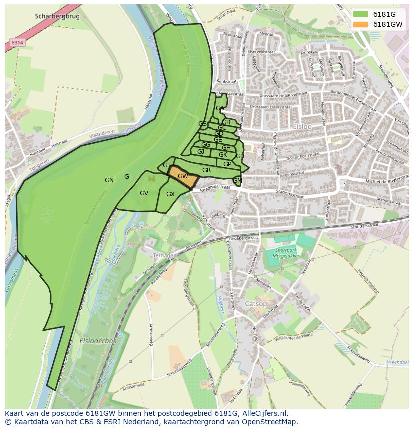 Afbeelding van het postcodegebied 6181 GW op de kaart.