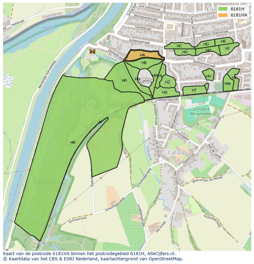 Afbeelding van het postcodegebied 6181 HA op de kaart.