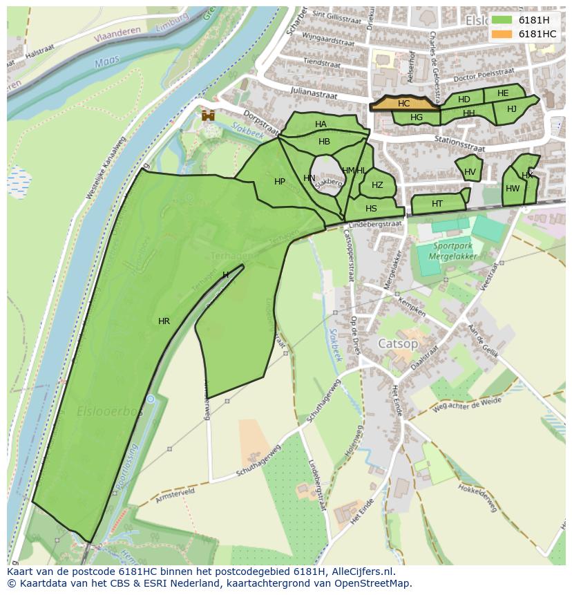 Afbeelding van het postcodegebied 6181 HC op de kaart.