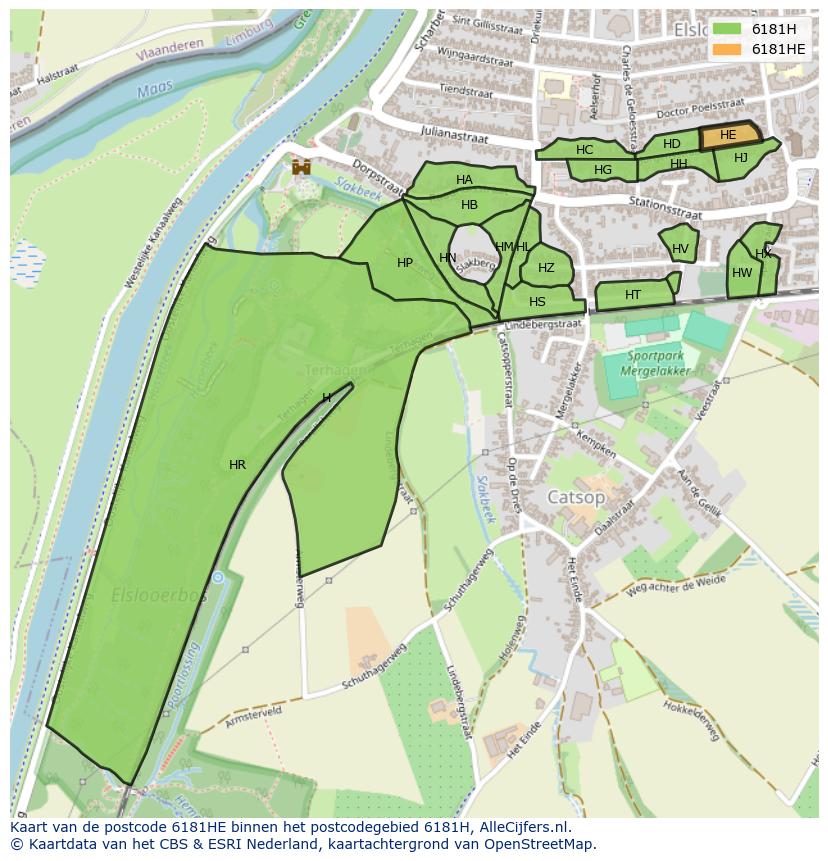 Afbeelding van het postcodegebied 6181 HE op de kaart.