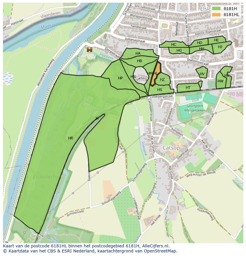 Afbeelding van het postcodegebied 6181 HL op de kaart.