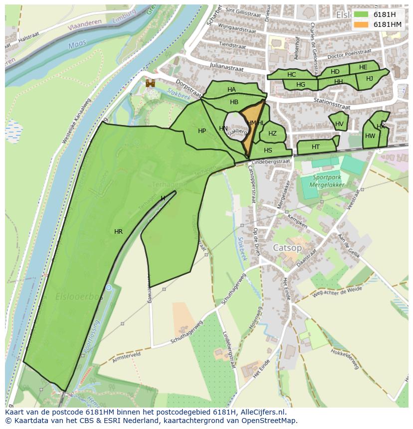 Afbeelding van het postcodegebied 6181 HM op de kaart.