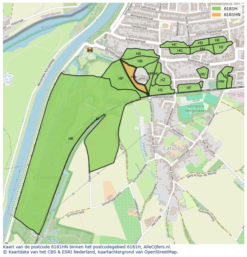 Afbeelding van het postcodegebied 6181 HN op de kaart.