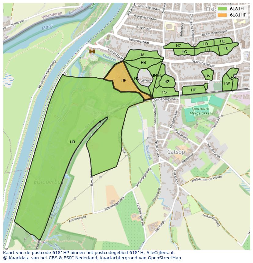 Afbeelding van het postcodegebied 6181 HP op de kaart.