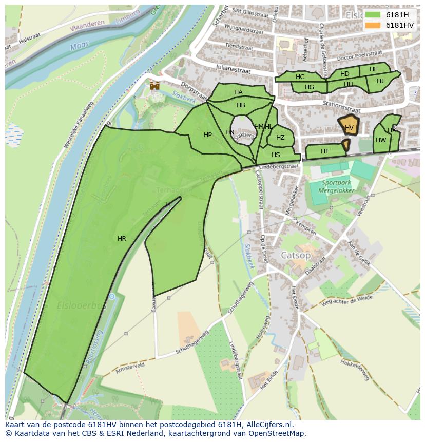 Afbeelding van het postcodegebied 6181 HV op de kaart.