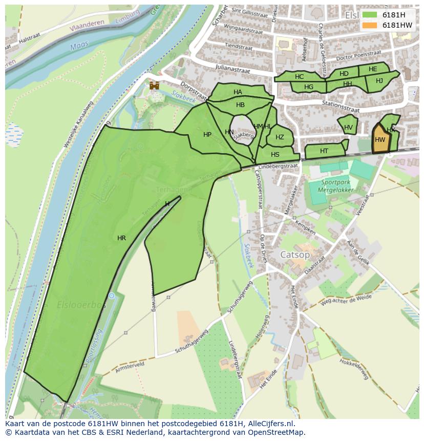 Afbeelding van het postcodegebied 6181 HW op de kaart.