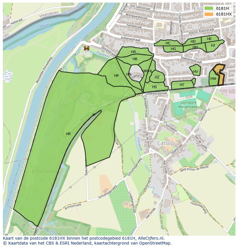Afbeelding van het postcodegebied 6181 HX op de kaart.