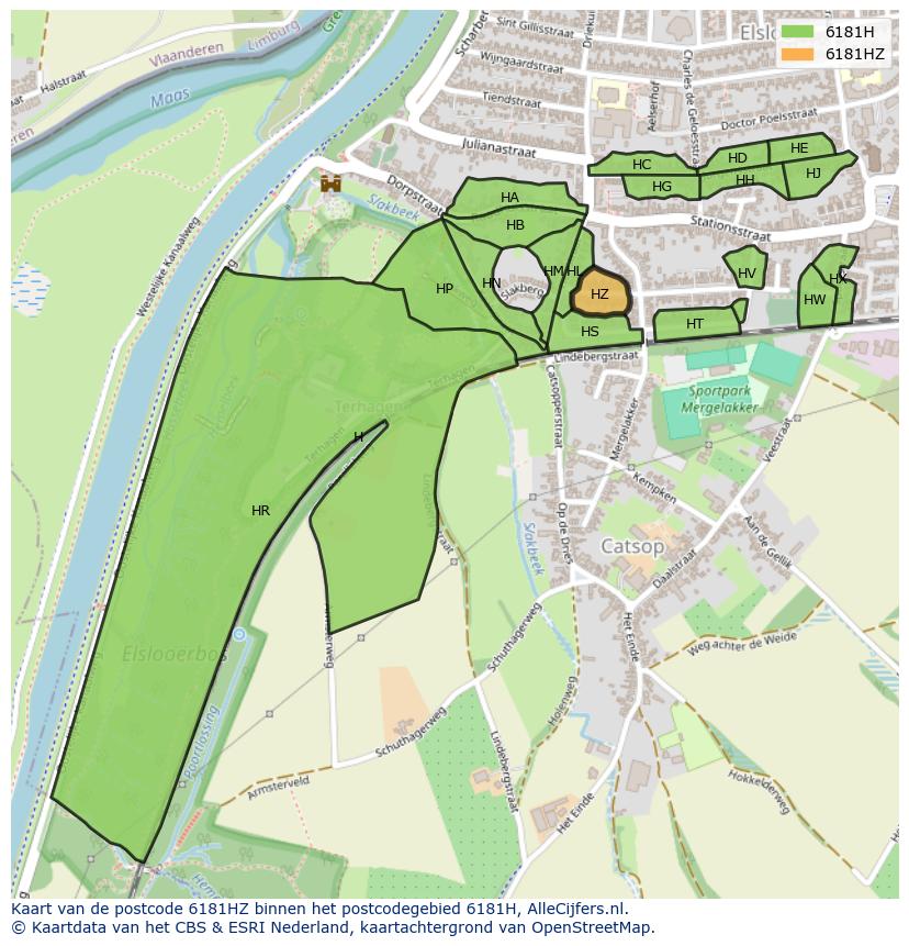 Afbeelding van het postcodegebied 6181 HZ op de kaart.