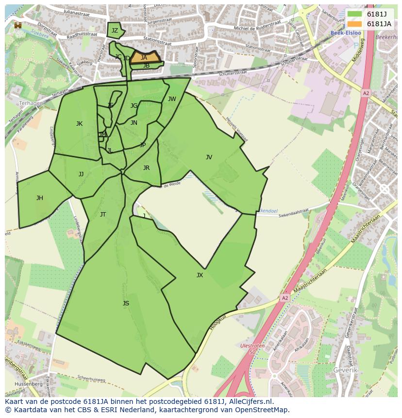 Afbeelding van het postcodegebied 6181 JA op de kaart.