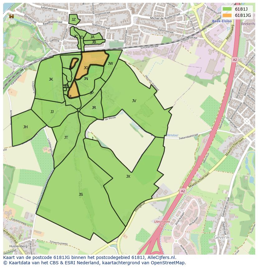 Afbeelding van het postcodegebied 6181 JG op de kaart.