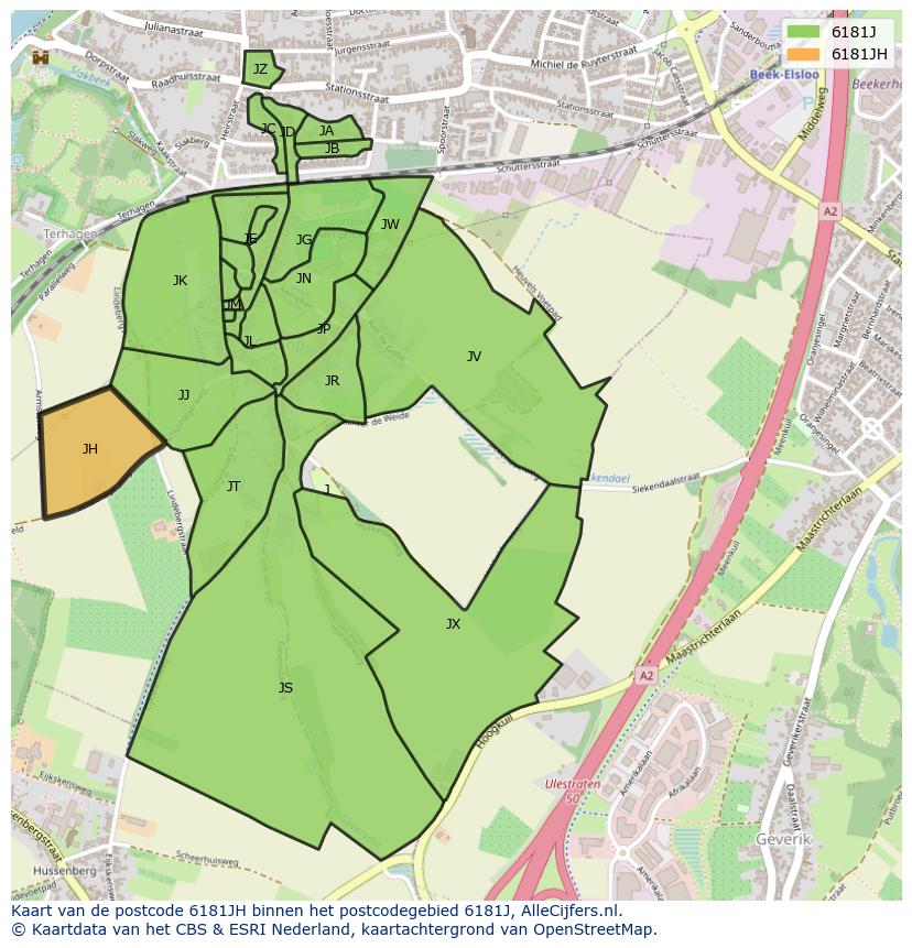 Afbeelding van het postcodegebied 6181 JH op de kaart.