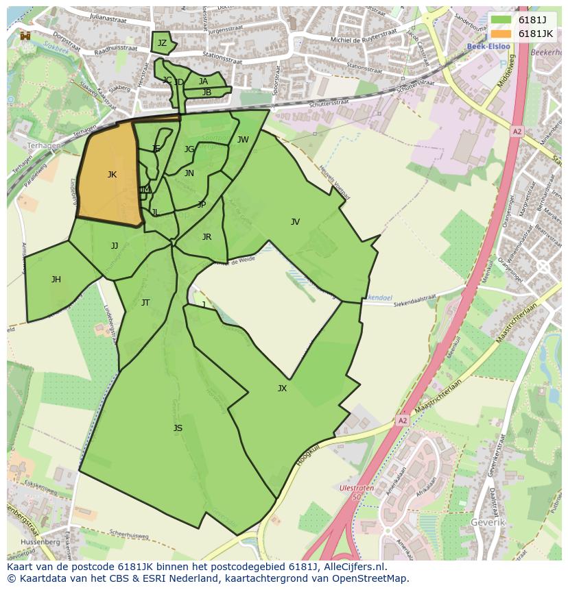 Afbeelding van het postcodegebied 6181 JK op de kaart.