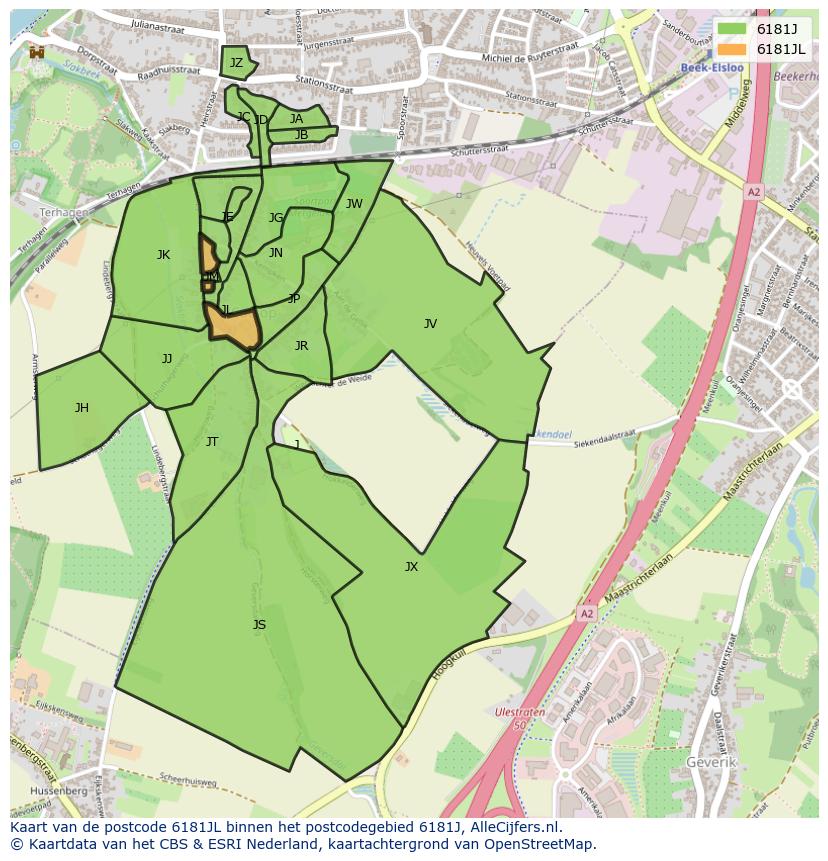 Afbeelding van het postcodegebied 6181 JL op de kaart.