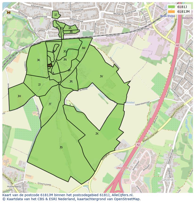 Afbeelding van het postcodegebied 6181 JM op de kaart.