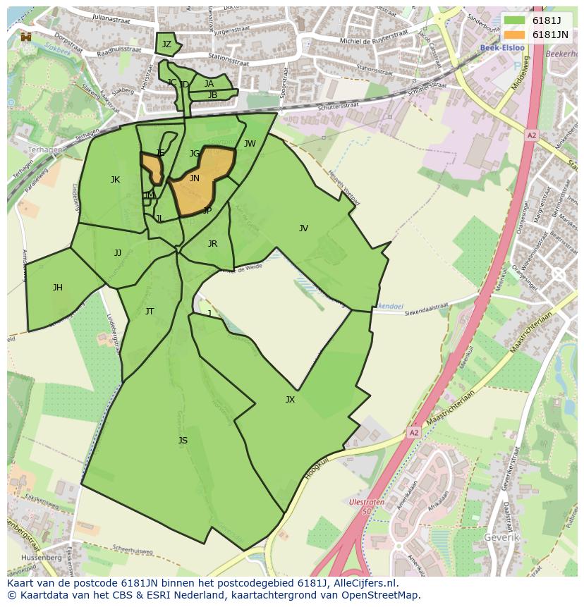 Afbeelding van het postcodegebied 6181 JN op de kaart.