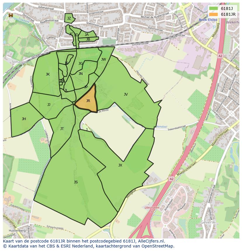 Afbeelding van het postcodegebied 6181 JR op de kaart.