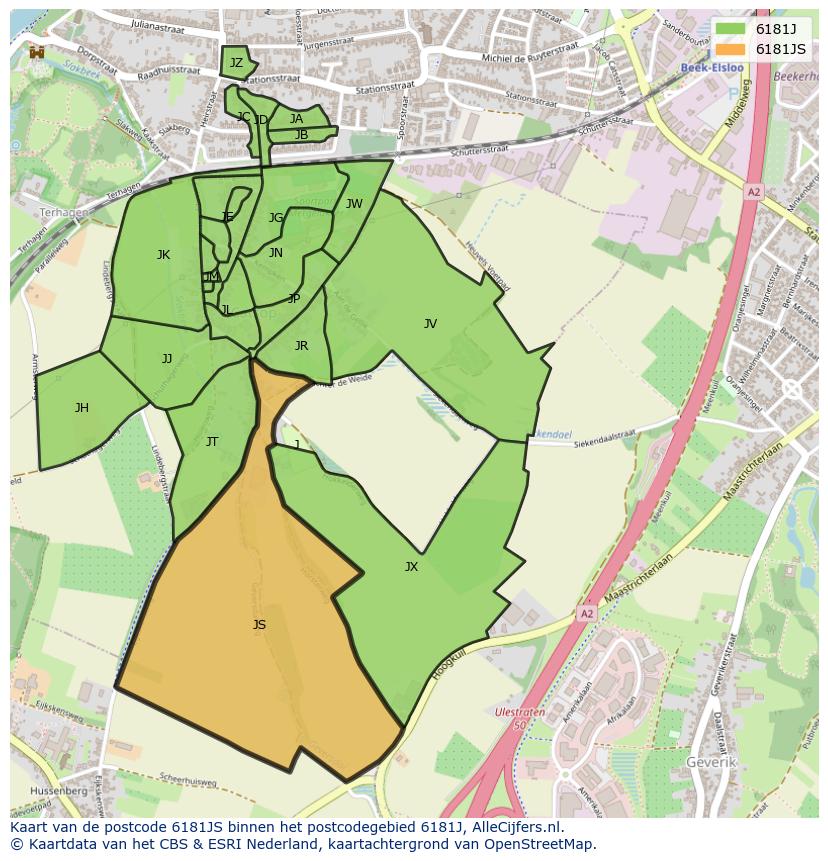Afbeelding van het postcodegebied 6181 JS op de kaart.