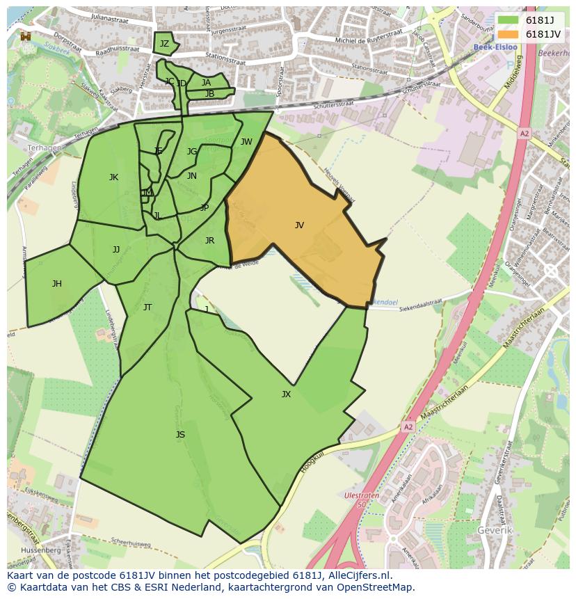 Afbeelding van het postcodegebied 6181 JV op de kaart.