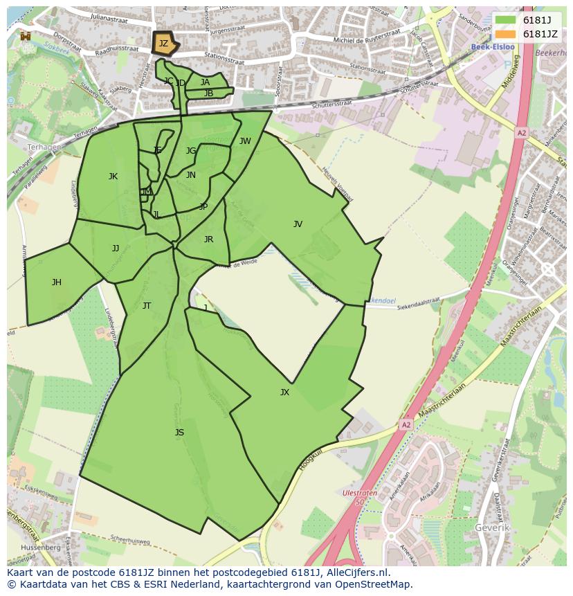 Afbeelding van het postcodegebied 6181 JZ op de kaart.