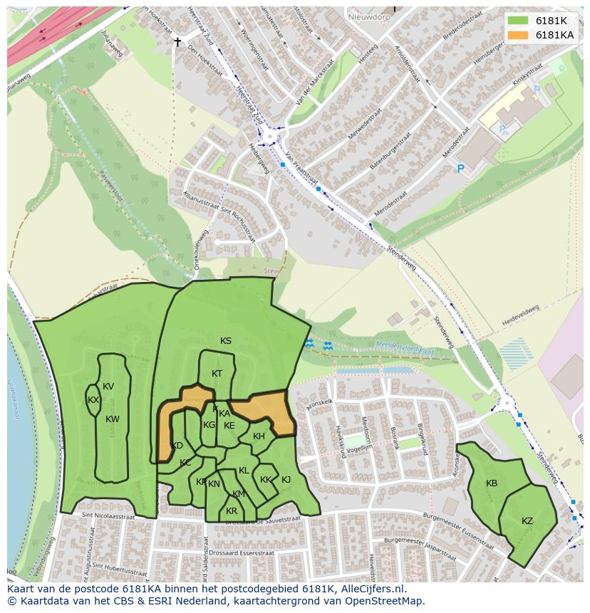 Afbeelding van het postcodegebied 6181 KA op de kaart.