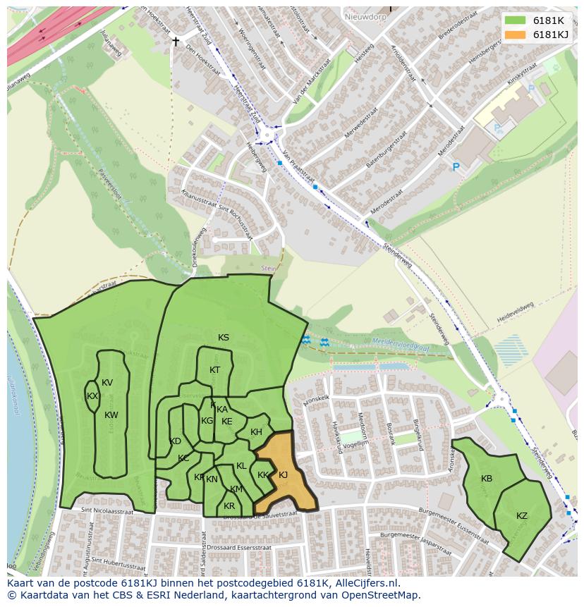 Afbeelding van het postcodegebied 6181 KJ op de kaart.