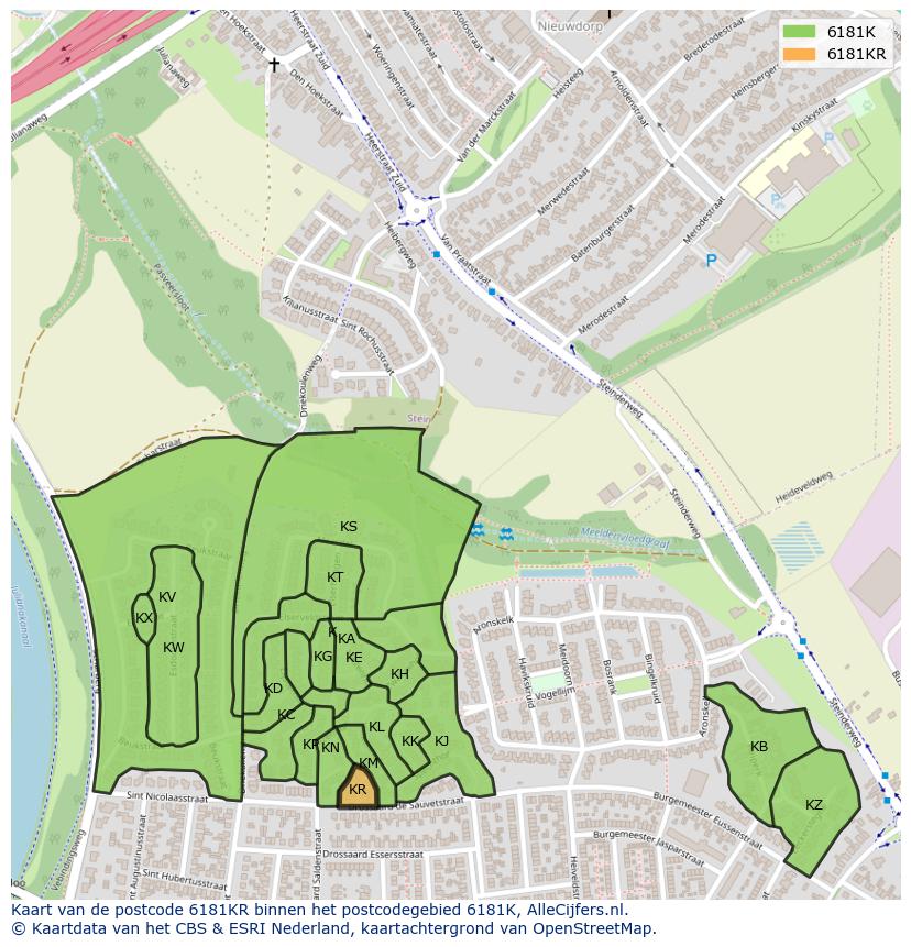 Afbeelding van het postcodegebied 6181 KR op de kaart.