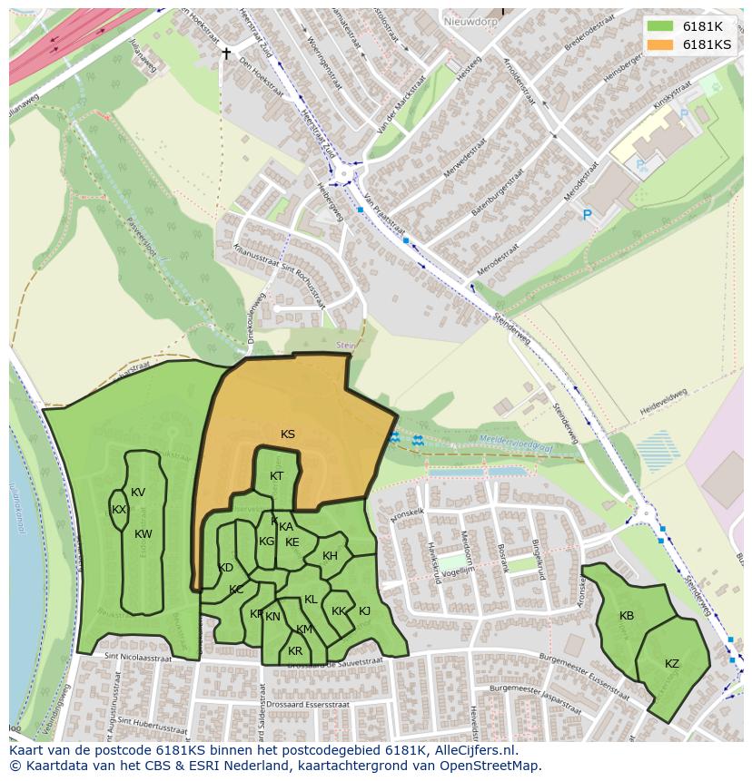 Afbeelding van het postcodegebied 6181 KS op de kaart.
