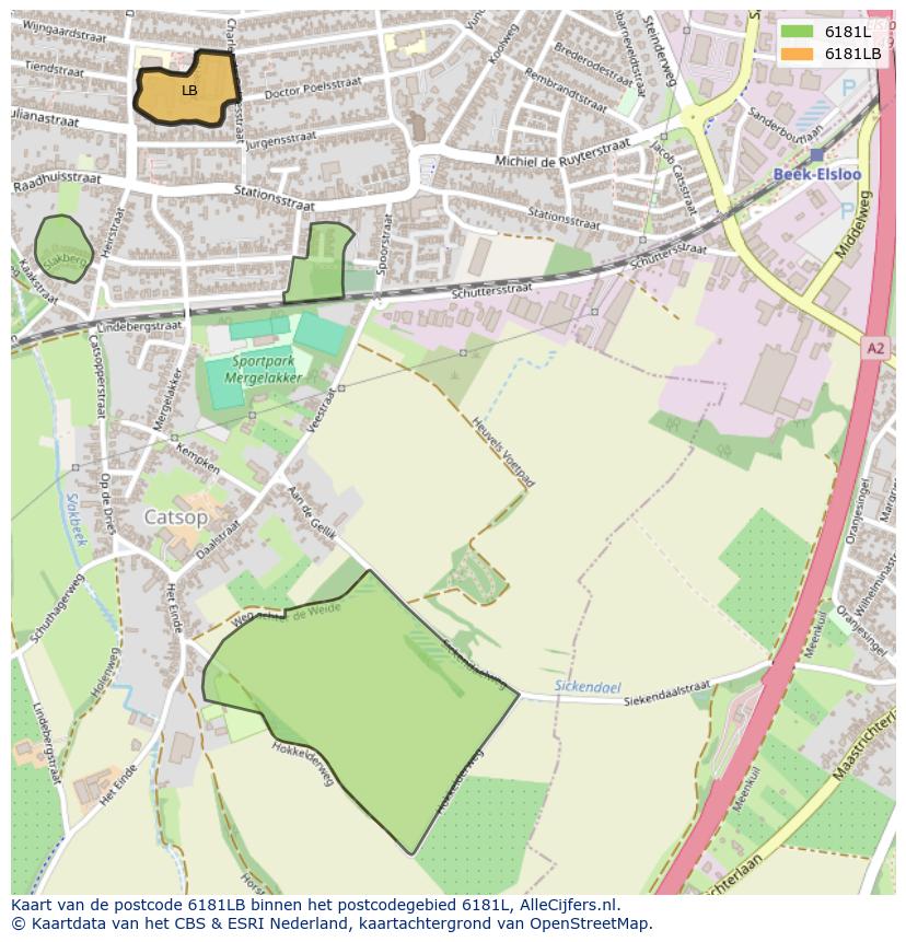 Afbeelding van het postcodegebied 6181 LB op de kaart.