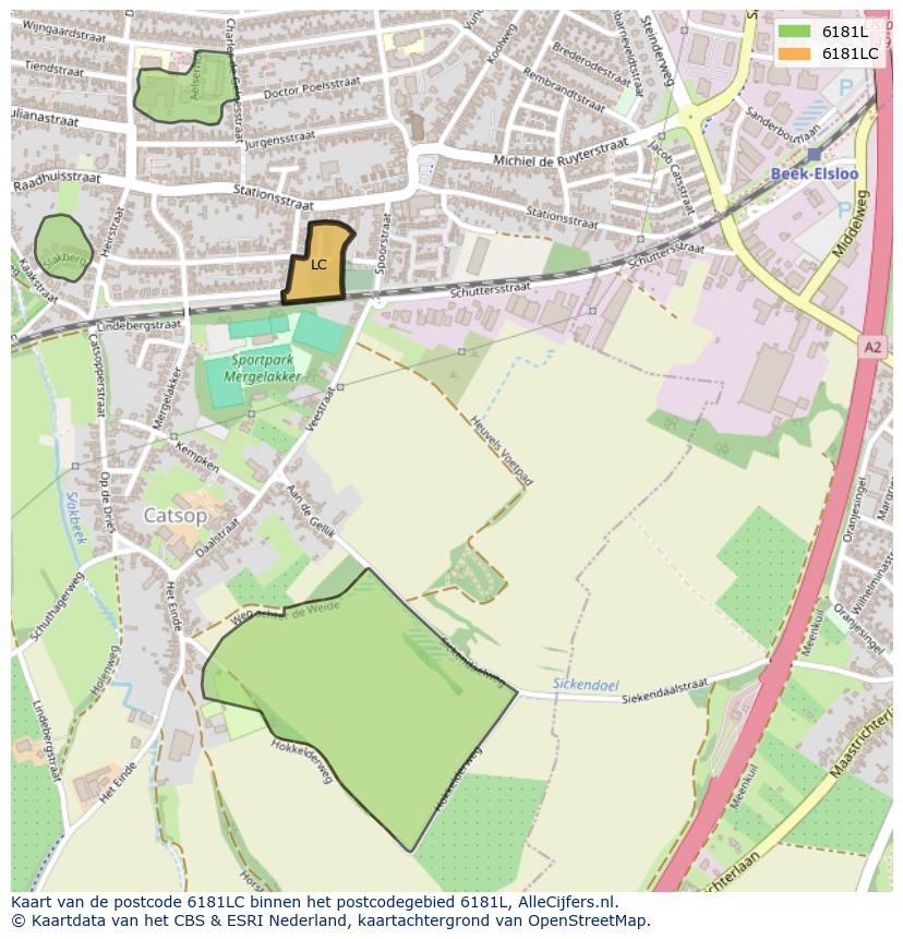 Afbeelding van het postcodegebied 6181 LC op de kaart.
