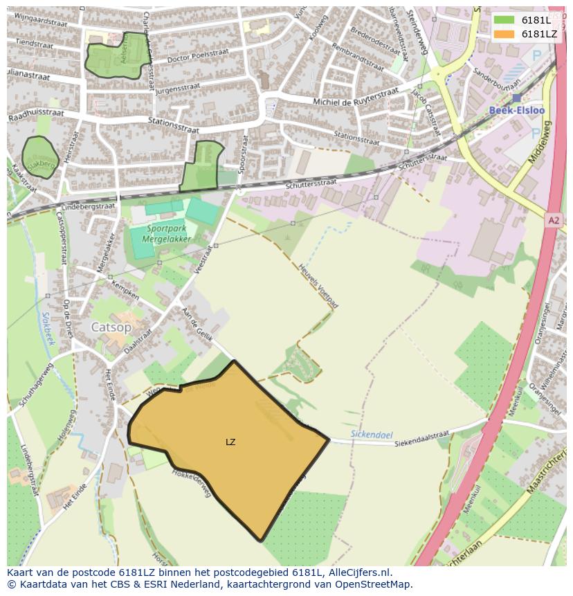 Afbeelding van het postcodegebied 6181 LZ op de kaart.