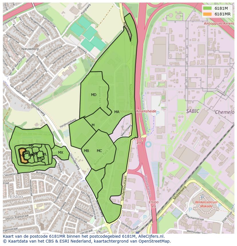 Afbeelding van het postcodegebied 6181 MR op de kaart.