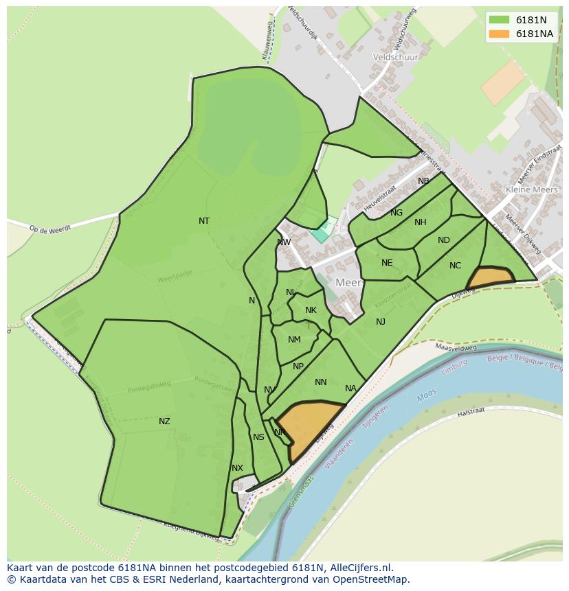Afbeelding van het postcodegebied 6181 NA op de kaart.