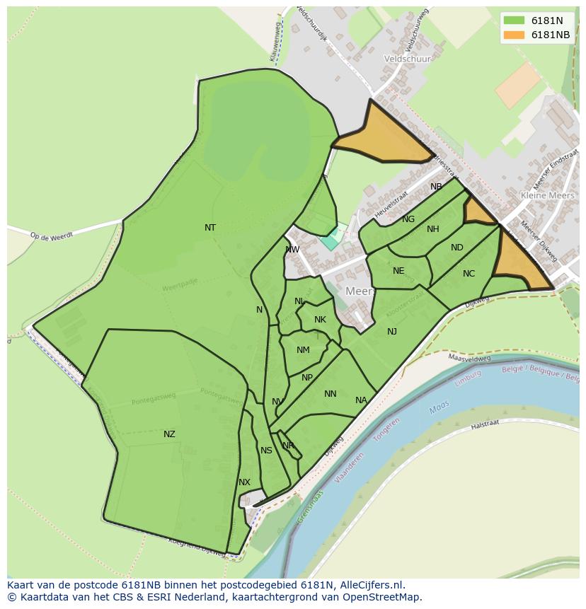 Afbeelding van het postcodegebied 6181 NB op de kaart.