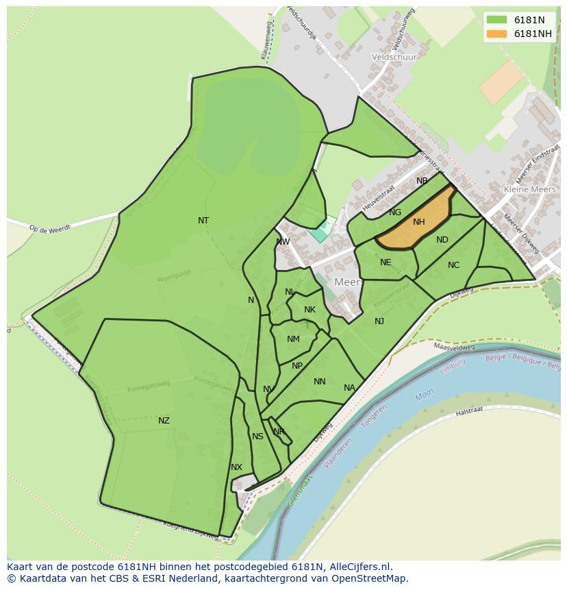 Afbeelding van het postcodegebied 6181 NH op de kaart.