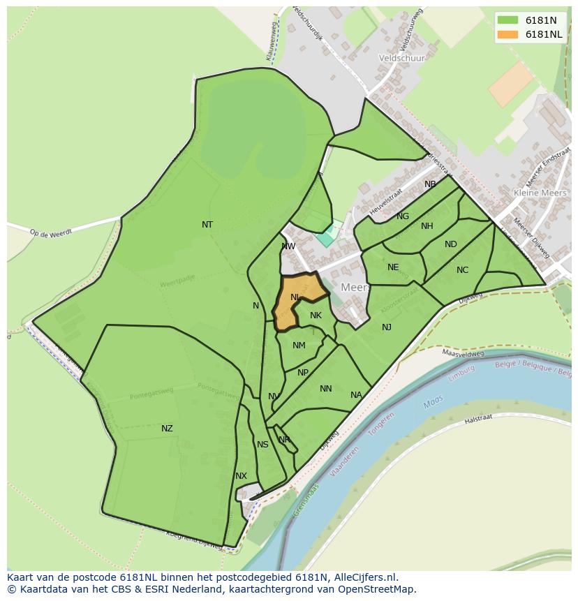 Afbeelding van het postcodegebied 6181 NL op de kaart.