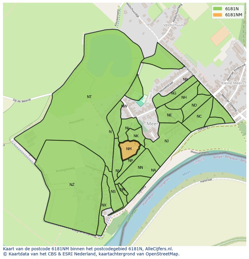 Afbeelding van het postcodegebied 6181 NM op de kaart.