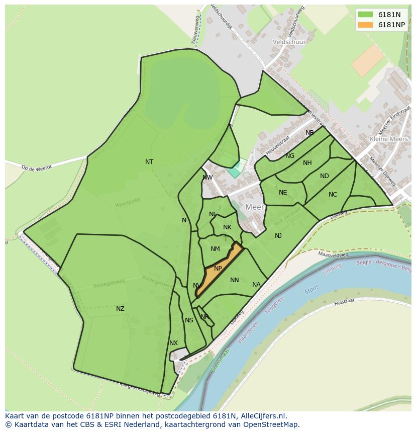 Afbeelding van het postcodegebied 6181 NP op de kaart.