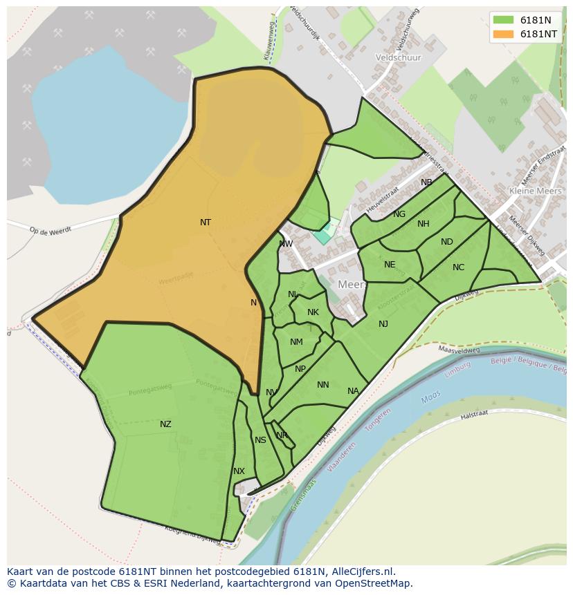 Afbeelding van het postcodegebied 6181 NT op de kaart.