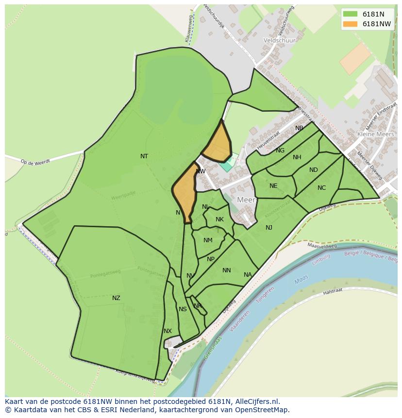Afbeelding van het postcodegebied 6181 NW op de kaart.