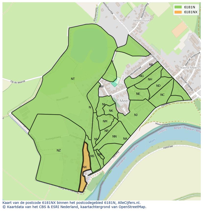 Afbeelding van het postcodegebied 6181 NX op de kaart.