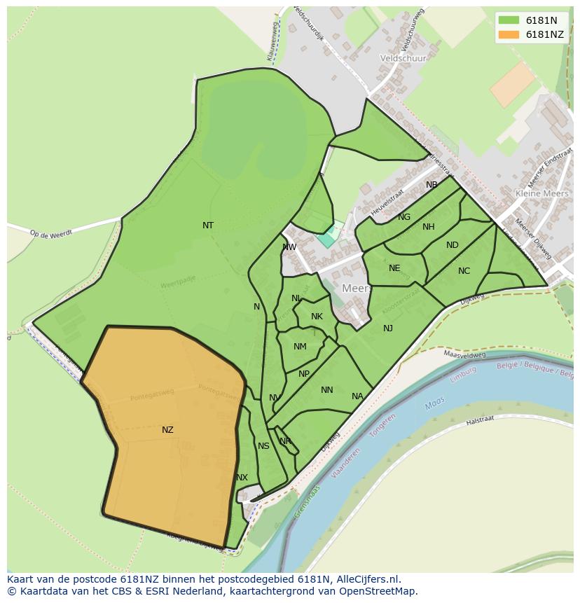 Afbeelding van het postcodegebied 6181 NZ op de kaart.