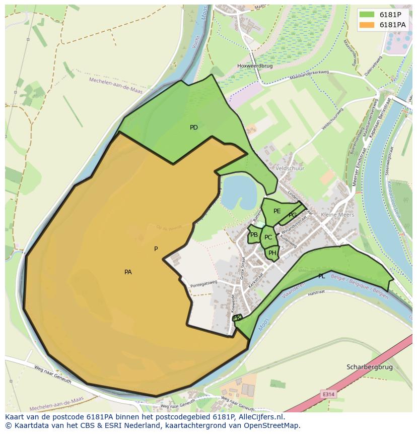 Afbeelding van het postcodegebied 6181 PA op de kaart.