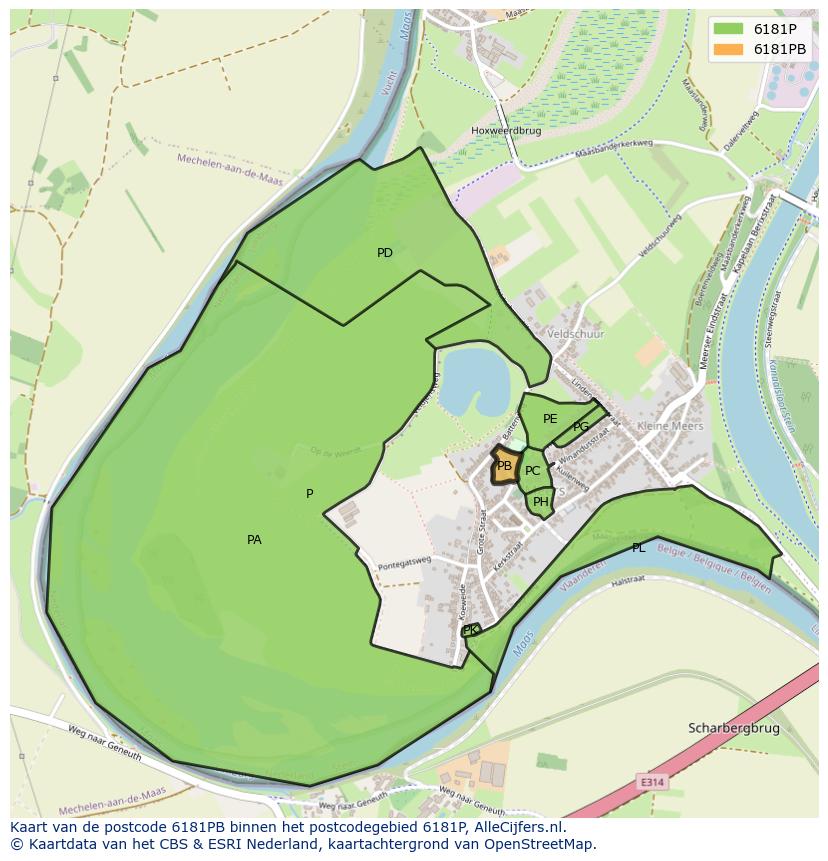 Afbeelding van het postcodegebied 6181 PB op de kaart.