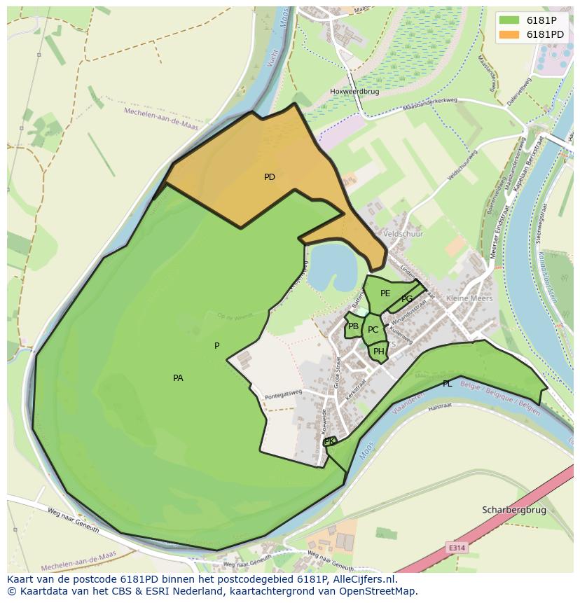 Afbeelding van het postcodegebied 6181 PD op de kaart.
